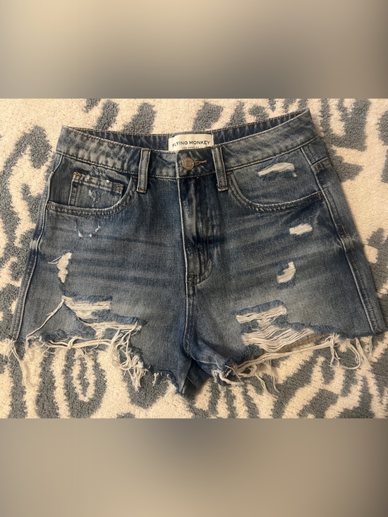 Flying Monkey Pants - Flying Monkey Frayed High-Rise Distressed Denim Shorts - Size 25